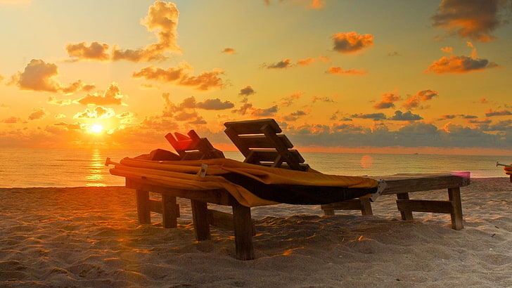 Photography, Beach, Chair, Florida, Sunrise, HD wallpaper