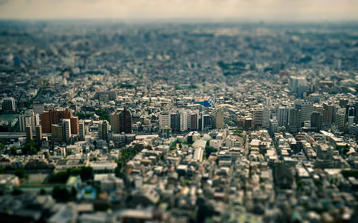 gedung bertingkat tinggi, foto udara dari gedung bertingkat pada siang hari, tilt shift, pemandangan kota, Tokyo, Jepang, Wallpaper HD