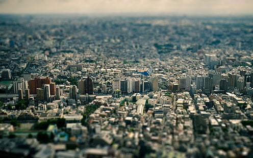 อาคารสูง, ภาพถ่ายทางอากาศของอาคารสูงในเวลากลางวัน, การเลื่อนเอียง, ทิวทัศน์ของเมือง, โตเกียว, ญี่ปุ่น, วอลล์เปเปอร์ HD HD wallpaper