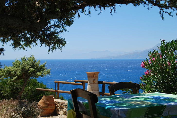 写真、場所、クレタ島、海、風光明媚な、海、テーブル、水、 HDデスクトップの壁紙