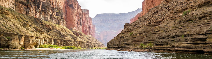 plan d'eau entre formation rocheuse, Grand Canyon, rivière, affichage multiple, Fond d'écran HD