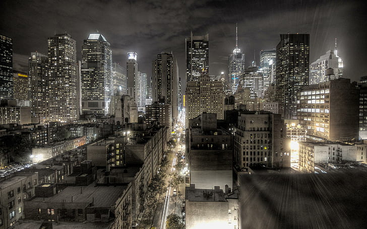 Ciemne miasto Newyork, ciemne, miasto, nowojork, twórczość i grafika, Tapety HD