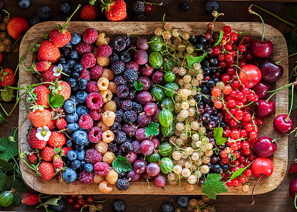 Frukt, frukt, bär, blåbär, körsbär, vinbär, krusbär, hallon, stilleben, jordgubbe, HD tapet HD wallpaper