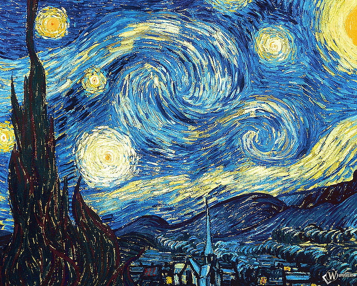 Звездная ночь, картина Винсента Ван Гога, Винсент Ван Гог, звездная ночь, масло, холст, HD обои