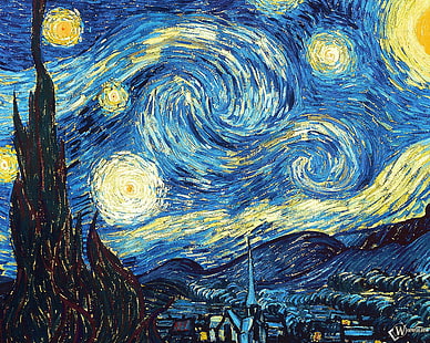 Starry Night by Vincent Van Gogh painting, vincent van gogh, the starry night, oil, canvas, HD wallpaper HD wallpaper