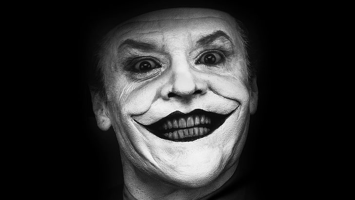 Joker, Jack Nicholson, Joker, Batman, monochromatyczny, uśmiechnięty, twarz, aktor, filmy, Tapety HD