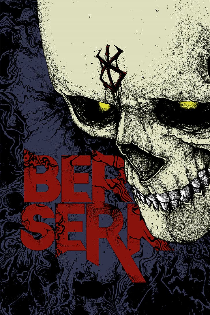 Berserk, cráneo, arte digital, Tripas, Skull Knight, manga, Fondo de pantalla HD, fondo de pantalla de teléfono