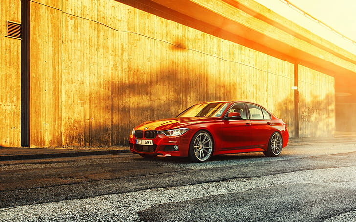 BMW, 3 Series, Sedan, F30, bmw, 3 series, Sedan, F30, 335i, Red, front, HD wallpaper