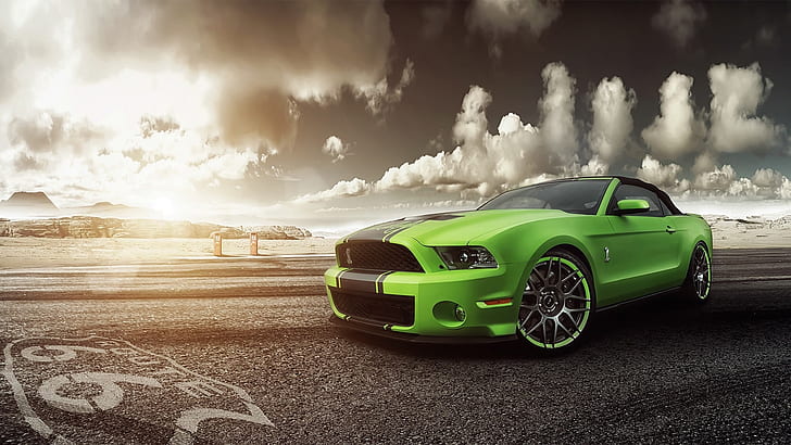 Ford Mustang Shelby GT500 grüner Supersportwagen, Vorderansicht, Ford, Mustang, Grün, Supersportwagen, Vorderansicht, Ansicht, HD-Hintergrundbild