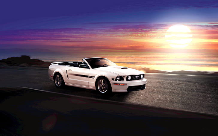 Ford Mustang 1, ford mustang convertibile bianco, ford, mustang, Sfondo HD