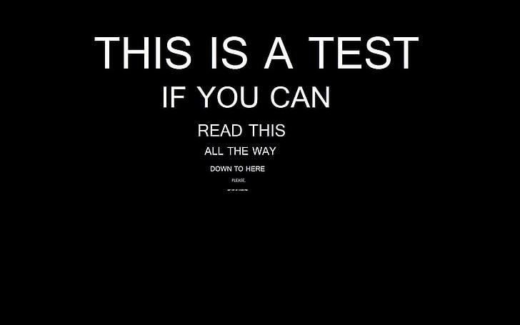 this is a test text, typography, minimalism, digital art, black background, humor, HD wallpaper