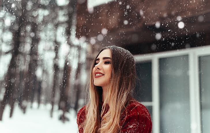 Winter, Schnee, Lächeln, Mädchen, Sasha Rusko, Elena Maleeva, HD-Hintergrundbild
