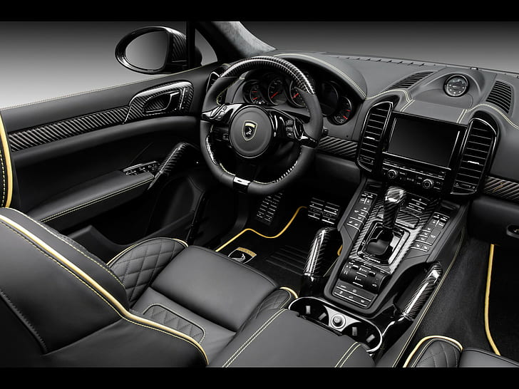 Porsche Cayenne Vantage Carbon Fiber Interior HD, автомобили, Порше, салон, карбон, фибра, вантадж, кайенский, HD обои