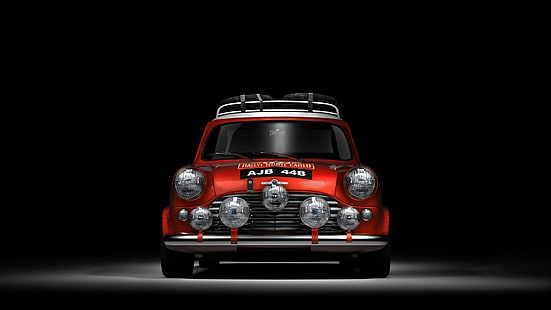 car, red cars, Mini Cooper, sports car, black background, Rallye, HD wallpaper HD wallpaper