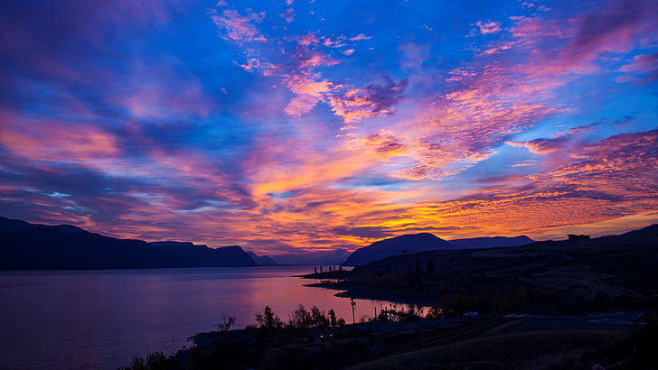 himmel, British Columbia, tobiano, kanada, bc, kamloops sjö, kamloops, sjö, reflektion, röd himmel på morgonen, soluppgång, natur, gryning, morgon, lugn, moln, horisont, HD tapet