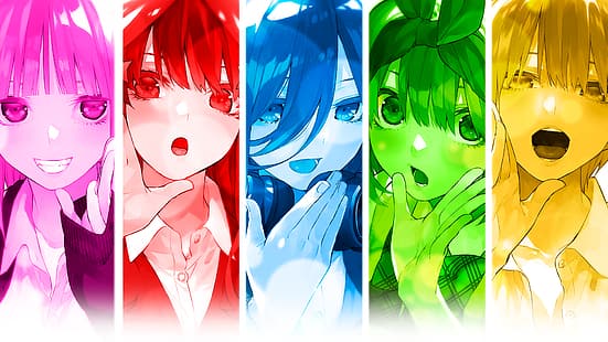anime, chicas anime, 5-toubun no Hanayome, Nakano Nino, Nakano Itsuki, Nakano Miku, Nakano Yotsuba, Nakano Ichika, Fondo de pantalla HD HD wallpaper