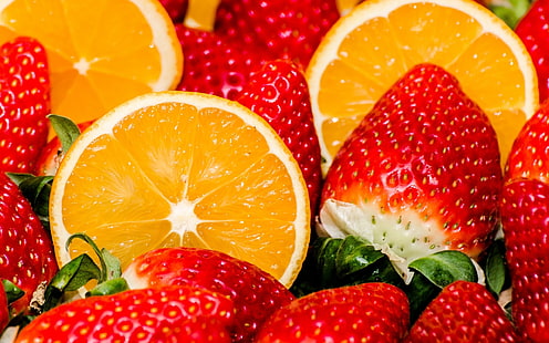 Фрукты, апельсин, клубника, ягоды, Фрукты, апельсин, клубника, ягоды, HD обои HD wallpaper