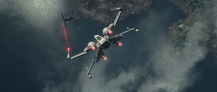 Star Wars: The Force Awakens, film, X-wing, TIE Fighter, Wallpaper HD