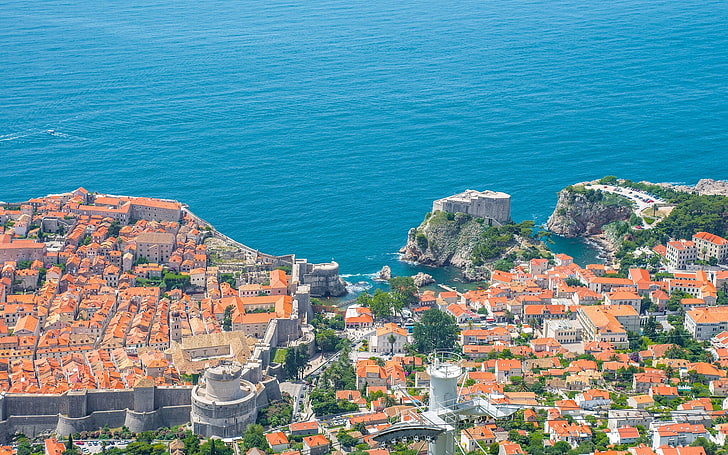 море, крайбрежие, сграда, панорама, Хърватия, Дубровник, Адриатическо море, Адриатическо море, HD тапет