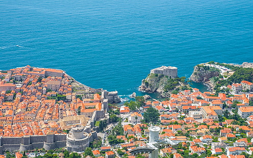 sea, coast, building, panorama, Croatia, Dubrovnik, The Adriatic sea, Adriatic Sea, HD wallpaper HD wallpaper