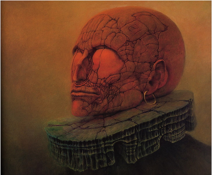 الوحش اللوحة وجه الإنسان ، Zdzisław Beksiński ، العمل الفني، خلفية HD
