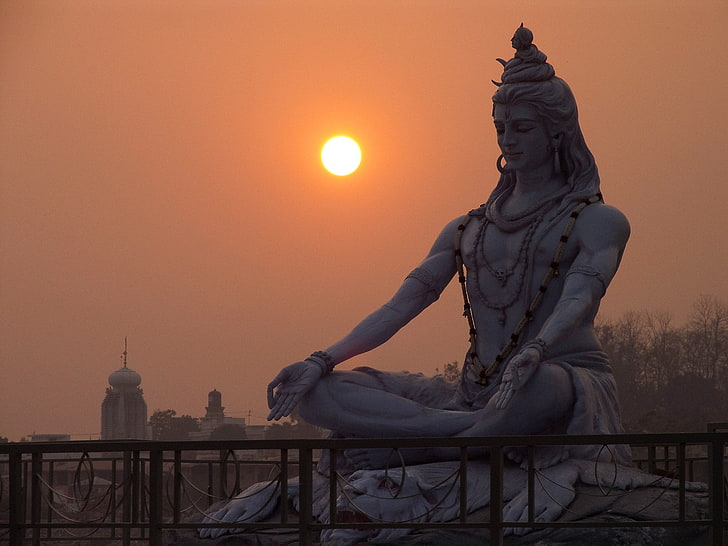 Закат Махашивратри, статуя индуистского божества, Фестивали / праздники, закат, Шива, Господь, HD обои
