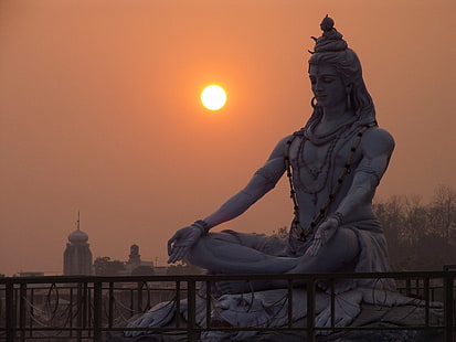 Mahashivratri Sunset, รูปปั้นเทพในศาสนาฮินดู, เทศกาล / วันหยุด, พระอาทิตย์ตก, พระอิศวร, ลอร์ด, วอลล์เปเปอร์ HD HD wallpaper