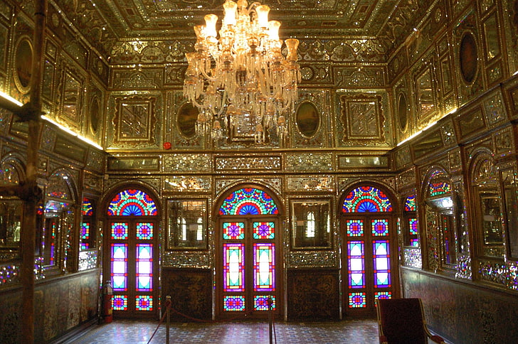 Araña de cristal, Irán, Teherán, ciudad, palacio, Palacio de Golestán, Fondo de pantalla HD