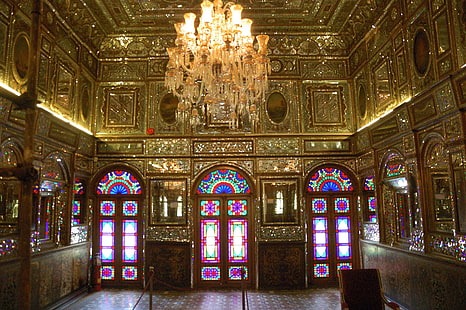 โคมระย้าแก้วอัพไลท์อิหร่านเตหะรานเมืองพระราชวัง Golestan Palace, วอลล์เปเปอร์ HD HD wallpaper