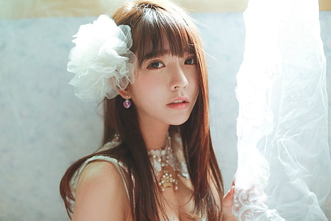 Yurisa Chan, coreana, modelo, mulheres, morena, cabelo ruivo, olhos castanhos, nó, HD papel de parede HD wallpaper
