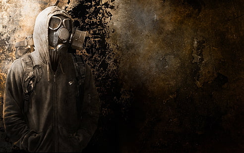 gas masks, mask, grunge, apocalyptic, wall, HD wallpaper HD wallpaper