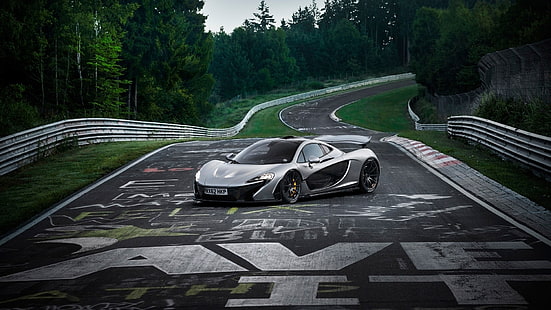 gri ve siyah McLaren P1 süper araba, araba, McLaren P1, nurburgring, yarış pistleri, HD masaüstü duvar kağıdı HD wallpaper