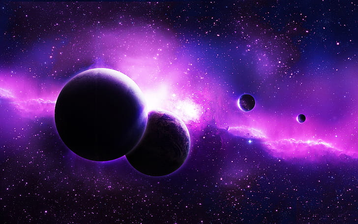 Фиолетовые планеты, космос, звёзды, Фиолетовые, планеты, космос, звёзды, HD обои
