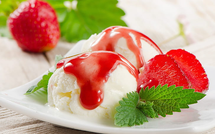 Strawberry Ice Cream, strawberry, ice cream, mint, HD wallpaper
