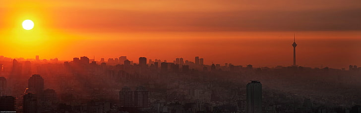 مدينة، إيران، برج ميلاد، غروب الشمس، طهران، برج، خلفية HD