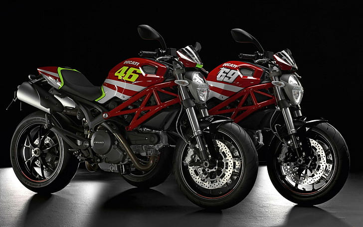 Ducati Monster, two sports bikes, motorcycles, 1920x1200, ducati, ducati monster, HD wallpaper