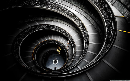 Spiral Stairs Vatican Museums, swirly stairs, spiral, black, vatican, stairs, glazed, high, long, animals, HD wallpaper HD wallpaper