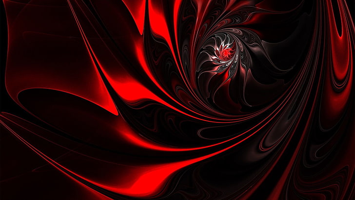 red, fractal art, darkness, graphics, art, black and red, abstract, ripple, HD wallpaper
