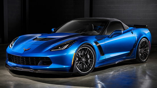 blue and black convertible coupe, Chevrolet, Chevrolet Corvette Z06, Convertible, car, blue cars, vehicle, HD wallpaper HD wallpaper