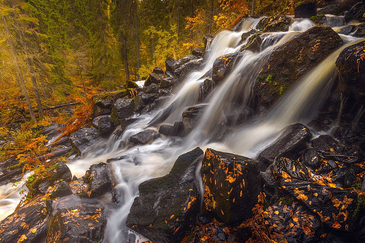 eau, cascade, nature, pierres, Fond d'écran HD