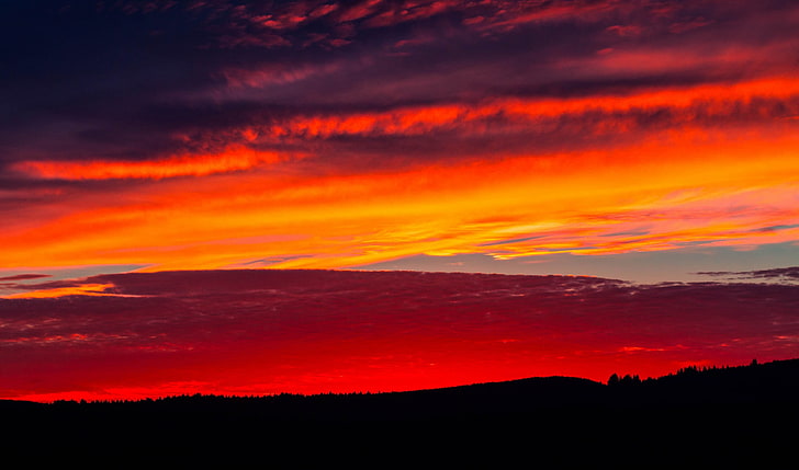 panorama, tramonto, nuvole, silhouette, Sfondo HD