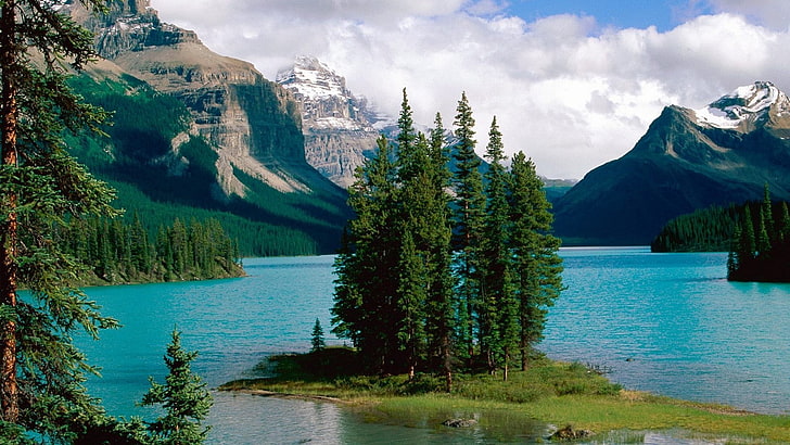 канада алберта дух национален парк яшма национален парк малинен езеро 1920x1080 природа езера HD изкуство, Канада, Алберта, HD тапет