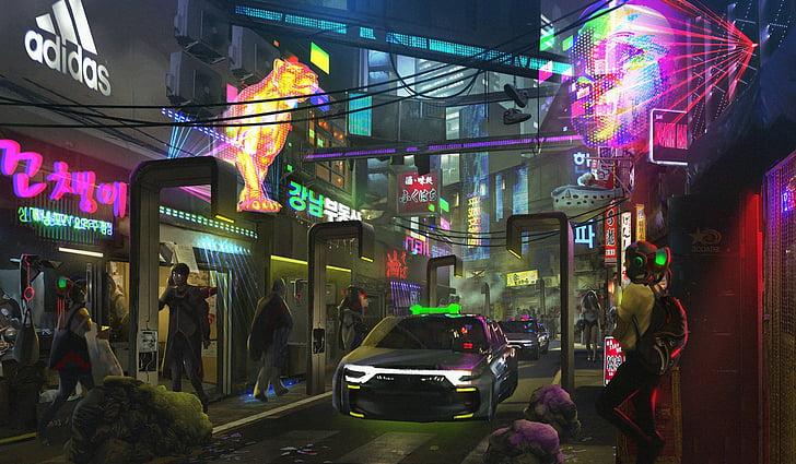 Sci Fi, Cyberpunk, Carro, Cidade, Coreano, Letreiro Neon, Pessoas, Seul, Loja, Rua, HD papel de parede
