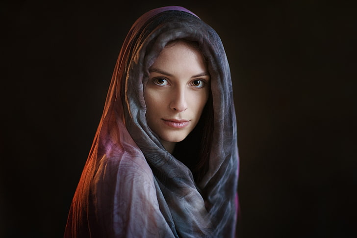 Maxim Maximov, wanita, kerudung, wajah, potret, model, 500px, Wallpaper HD
