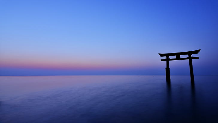 landscape, torii, structure, nature, sunset, HD wallpaper