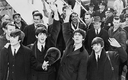 The Beatles, Джон Леннон, Ринго Старр, Пол Маккартни, Джордж Харрисон, монохромный, группа, HD обои HD wallpaper
