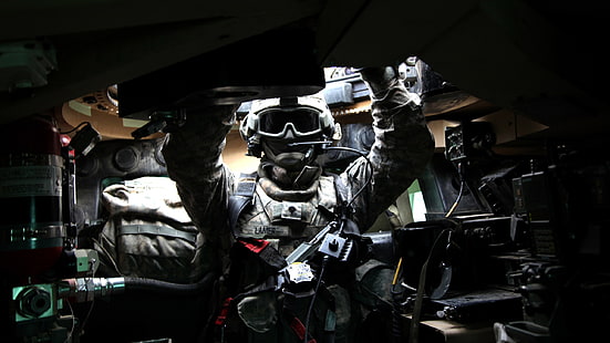 мъжка кафява маска, военна, войник, танк, M1 Abrams, армия на САЩ, HD тапет HD wallpaper