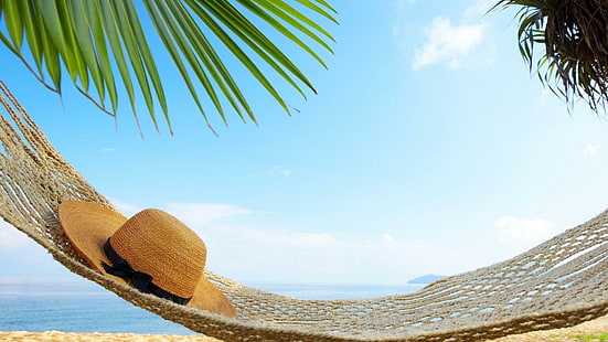 Idealny dzień na relaks w hamaku, plaży, drzewie, hamaku, przyrodzie i krajobrazach, Tapety HD HD wallpaper