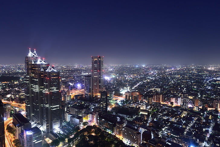 Градове, Токио, сграда, град, градски пейзаж, Япония, нощ, небостъргач, HD тапет