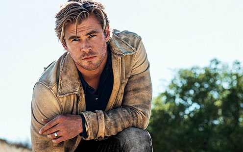 Chris Hemsworth 2015, jaqueta de couro marrom masculina, Celebridades masculinas, Chris Hemsworth, hollywood, ator, 2015, HD papel de parede HD wallpaper